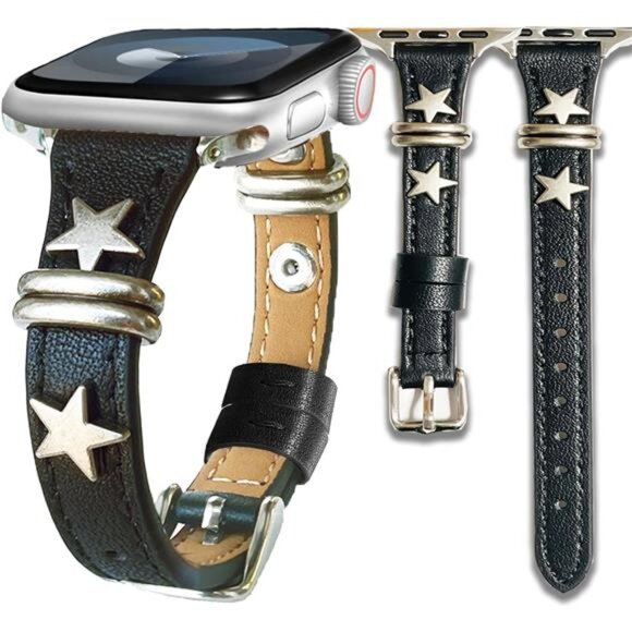 NEW Black Leather Stylish Apple Watch Band - Picture 1 of 4